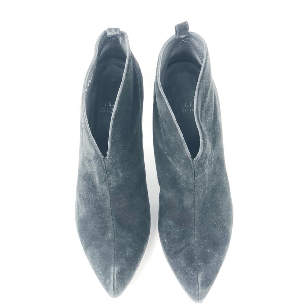 Stuart Weitzman 7 Black Suede Split Front Bootie V - image 3